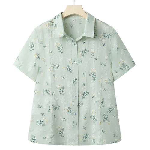 老年人夏裝女襯衫純棉短袖奶奶夏天套裝媽媽全棉t恤老人夏季女裝