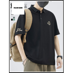 笑臉刺綉POLO衫男2025夏季休閒t恤短袖新款潮流寬松保羅衫上衣
