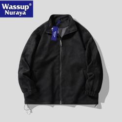 WASSUP Nuraya潮牌麂皮絨夾克男士春季立領青少年學生情侶外套