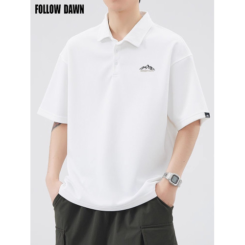 美式重磅白色POLO衫男士短袖夏季潮牌刺綉上衣服半袖翻領T恤