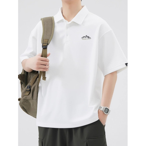 美式重磅白色POLO衫男士短袖夏季潮牌刺綉上衣服半袖翻領T恤