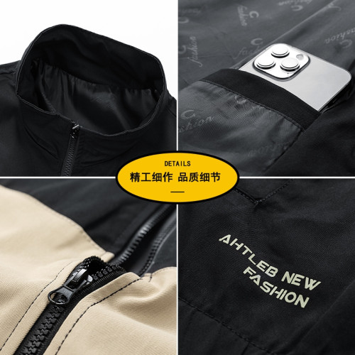 WASSUP Nuraya潮牌撞色拼接立領夾克男寬鬆百搭拼接休閒情侶外套