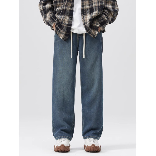 黑色牛仔褲男2025春夏季新款直筒寬鬆褲子美式休閒濶腿長褲