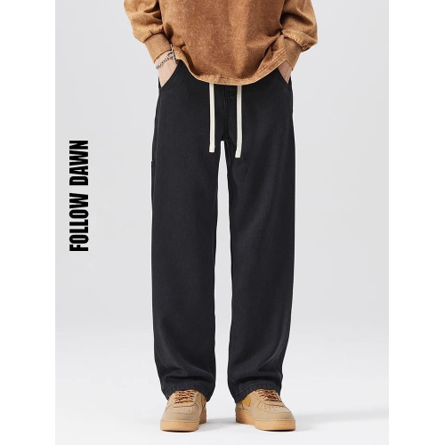 黑色牛仔褲男2025春夏季新款直筒寬鬆褲子美式休閒濶腿長褲