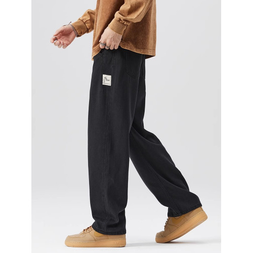 黑色牛仔褲男2025春夏季新款直筒寬鬆褲子美式休閒濶腿長褲