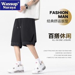 WASSUP NURAYA夏季休閒大碼直筒雙層假兩件運動短褲速乾五分褲男