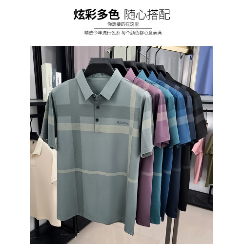 啄木鳥2025夏季新款中年男士短袖t恤燙鑽翻領爸爸裝薄款polo衫男C