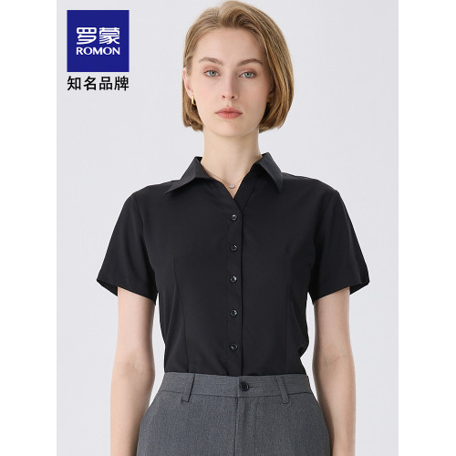 羅矇2025新款夏季短袖V領白色職業正裝高級感顯瘦氣質修身襯衫女