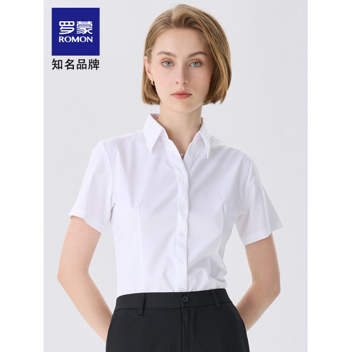 羅矇2025新款夏季短袖V領白色職業正裝高級感顯瘦氣質修身襯衫女