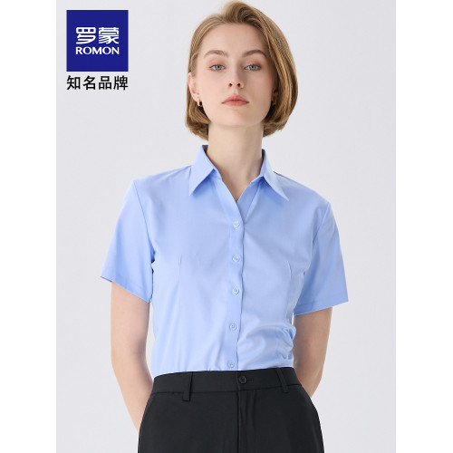 羅矇2025新款夏季短袖V領白色職業正裝高級感顯瘦氣質修身襯衫女
