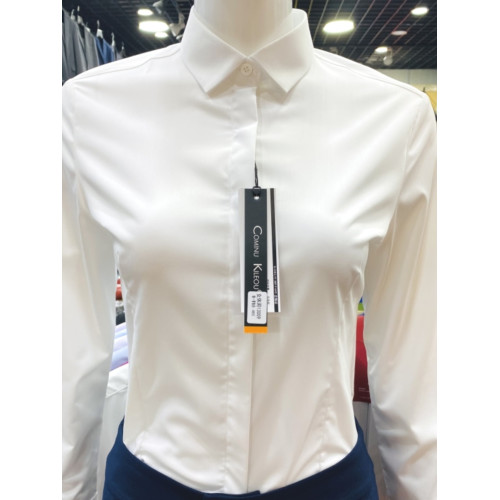女士白襯衫長袖修身彈力免燙竹纖維上班面試職業裝工作服白色襯衣