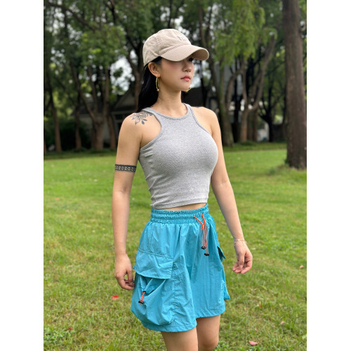 夏季新款女式戶外透氣抽繩大口袋衛衣裙包臀休閒運動短裙A字裙潮