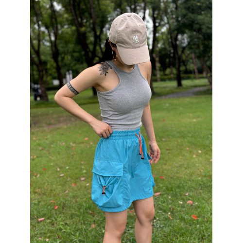 夏季新款女式戶外透氣抽繩大口袋衛衣裙包臀休閒運動短裙A字裙潮