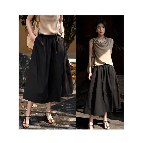 『冰氧透氣半裙』法式半身裙女 天絲棉休閒高腰大擺傘裙25春夏新