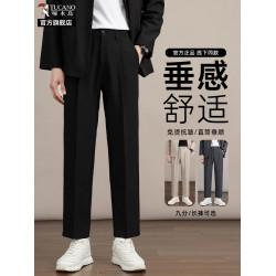 啄木鳥男士休閒西褲2025新款夏季薄款直筒寬松九分冰絲西裝褲子K
