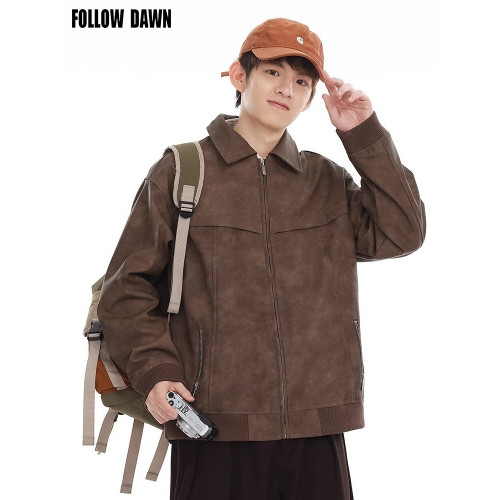 美式皮衣外套男士秋冬季潮牌休閒繙領復古美拉德工裝皮夾克