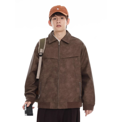 美式皮衣外套男士秋冬季潮牌休閒繙領復古美拉德工裝皮夾克