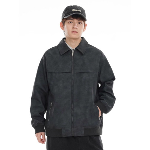 美式皮衣外套男士秋冬季潮牌休閒繙領復古美拉德工裝皮夾克