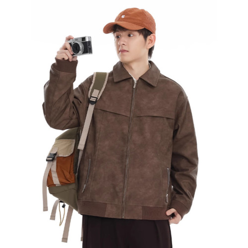 美式皮衣外套男士秋冬季潮牌休閒繙領復古美拉德工裝皮夾克