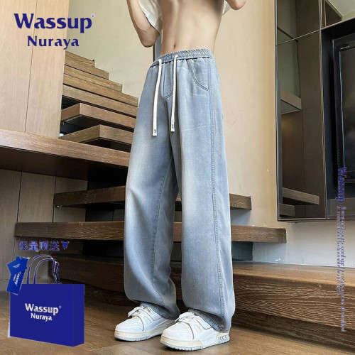 WASSUP NURAYA夏季薄款萊賽爾天絲牛仔褲男生寬松直筒拖地休閒褲
