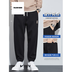 休閒褲男士衛褲春秋季新款大碼寬松加肥加大束腳運動九分