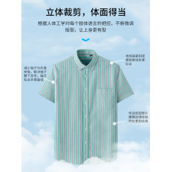【100%純棉牛津紡】啄木鳥條紋短袖襯衫男生2024新款夏季休閒襯衣