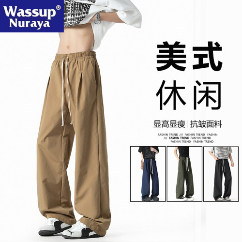 WASSUP NURAYA美式褲子男春夏寬松直筒彎刀褲痞帥休閒運動長褲子