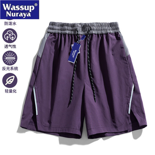 WASSUP Nuraya潮牌夏季涼感冰絲短褲男士拼色五分褲休閒工裝中褲