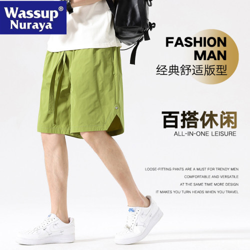WASSUP NURAYA美式運動休閒短褲男夏季紫色薄款沙灘速乾五分中褲