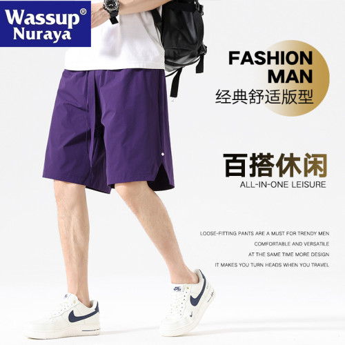 WASSUP NURAYA美式運動休閒短褲男夏季紫色薄款沙灘速乾五分中褲