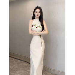 高個子172加長版夏季旗袍女新中式連衣裙立體玫瑰掛脖包臀長裙子