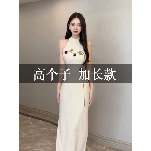 高個子172加長版夏季旗袍女新中式連衣裙立體玫瑰掛脖包臀長裙子
