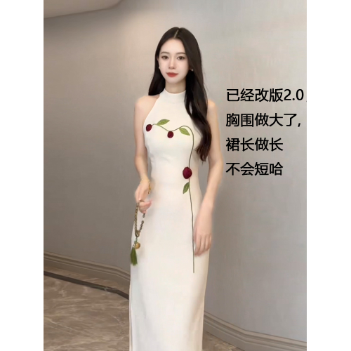 高個子172加長版夏季旗袍女新中式連衣裙立體玫瑰掛脖包臀長裙子