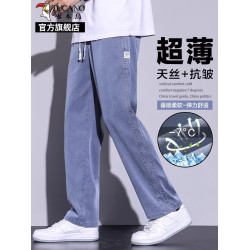 啄木鳥天絲牛仔褲男士褲子2025新款夏季寬松直筒休閒運動工裝褲K
