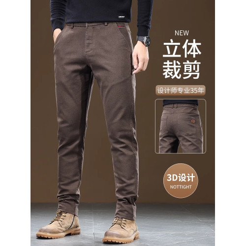 啄木鳥秋冬季新款加絨褲子男士休閒褲寬鬆直筒中年爸爸西裝長褲K