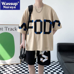 WASSUP NURAYA潮牌休閒運動套裝男夏季寬松青年短袖短褲兩件套裝