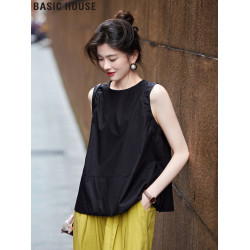 Basic House/百家好品位之選無袖t恤寬松薄款襯衫女2025夏季新款