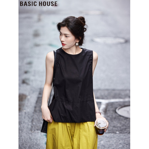 Basic House/百家好品位之選無袖t恤寬松薄款襯衫女2025夏季新款
