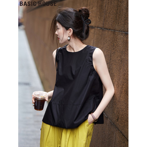 Basic House/百家好品位之選無袖t恤寬松薄款襯衫女2025夏季新款