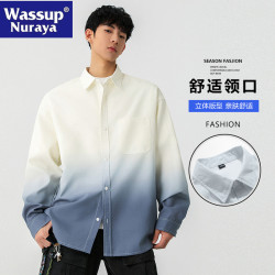 WASSUP NURAYA漸變長袖翻領襯衫男2025春秋時尚百搭休閒夾克外套