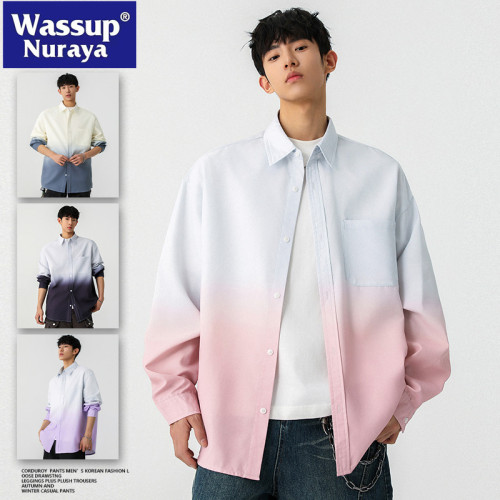 WASSUP NURAYA漸變長袖翻領襯衫男2025春秋時尚百搭休閒夾克外套
