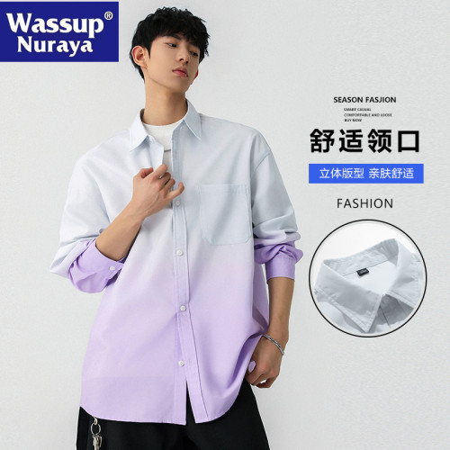 WASSUP NURAYA漸變長袖翻領襯衫男2025春秋時尚百搭休閒夾克外套
