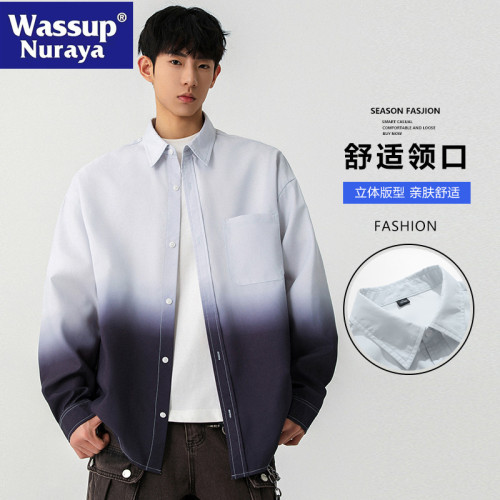 WASSUP NURAYA漸變長袖翻領襯衫男2025春秋時尚百搭休閒夾克外套