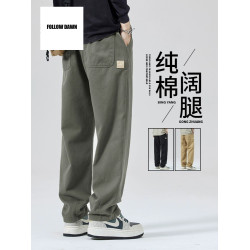 純棉休閒褲男士2025春秋季新款潮牌寬松直筒濶腿垂順工裝褲子