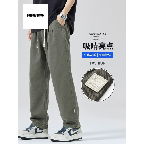 純棉休閒褲男士2025春秋季新款潮牌寬松直筒濶腿垂順工裝褲子