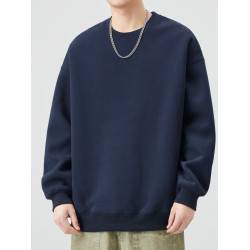 400G重磅圓領衛衣男士春秋季潮牌純色寬鬆內搭打底衫上衣情侶外套