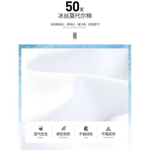 啄木鳥冰絲莫代爾短袖t恤男士夏季薄款2025新款寬松圓領速乾體恤K