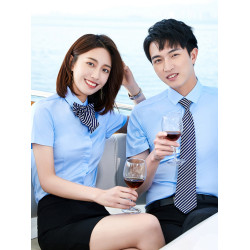 竹纖維襯衫女短袖氣質夏季黑色男女職業裝暗釦商務襯衣工作服套裝