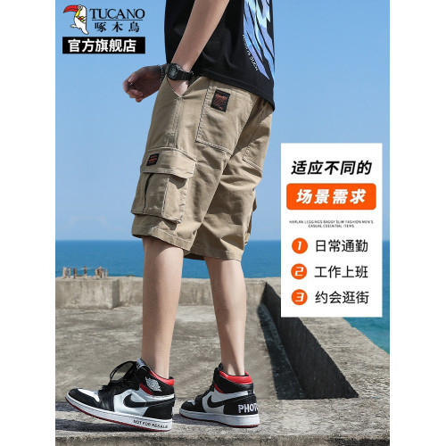 啄木鳥純棉工裝短褲男士夏季薄款2025新款寬松休閒運動五分褲子K
