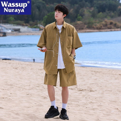 WASSUP NURAYA潮牌t恤襯衫男士夏季寬松休閒短袖套裝痞帥搭配一套 WASSUP NURAYA潮牌t恤襯衫男士夏季寬松休閒短袖套裝痞帥搭配一套